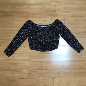 Like New H&M Black Floral Off Shoulder Crop Top
